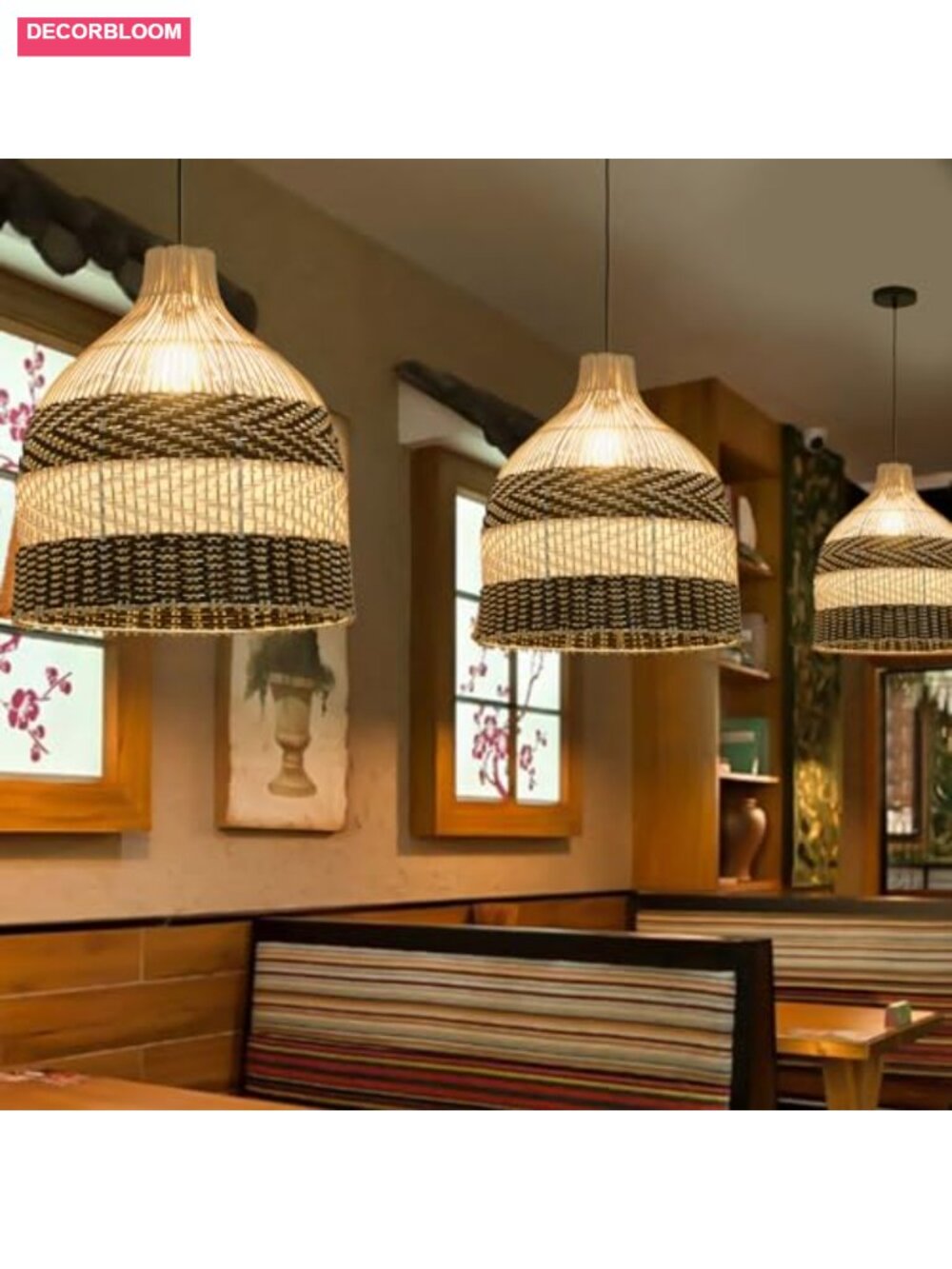 Handwoven Rattan Pendant Light 11.8" Wicker Chandelier for Dining Room Kitchen - Picture 4 of 5